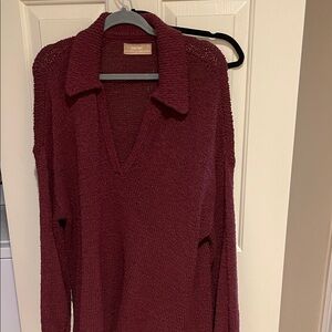 Free People Burgundy V-Neck Sweater